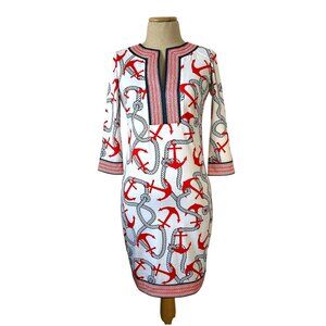 Gretchen Scott Women's Size XXS Nautical Anchor Rope Print Dress 3/4 Sleeve